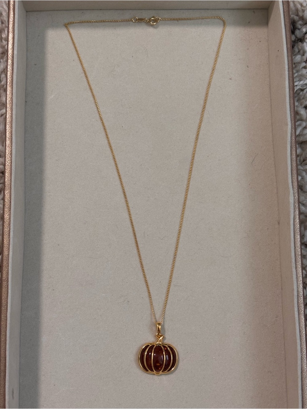Ross-Simons Amber Pumpkin Pendant Necklace in 18kt Gold Over Sterling